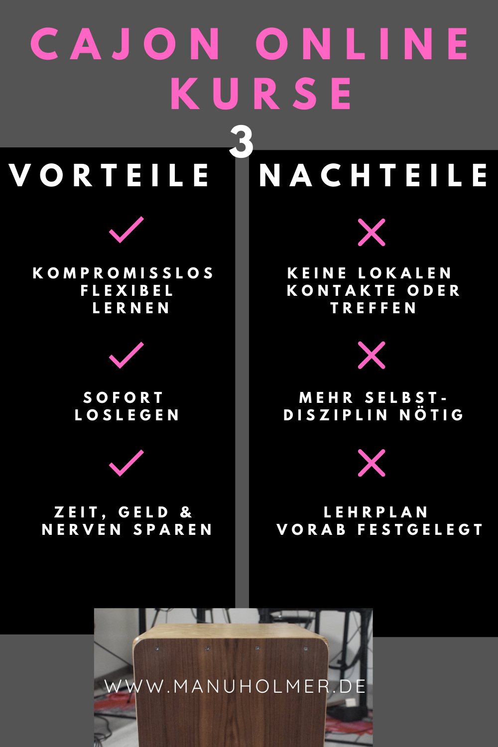Cajon Online Kurs Vorteile, Nachteile & Empfehlung Manu Holmer
