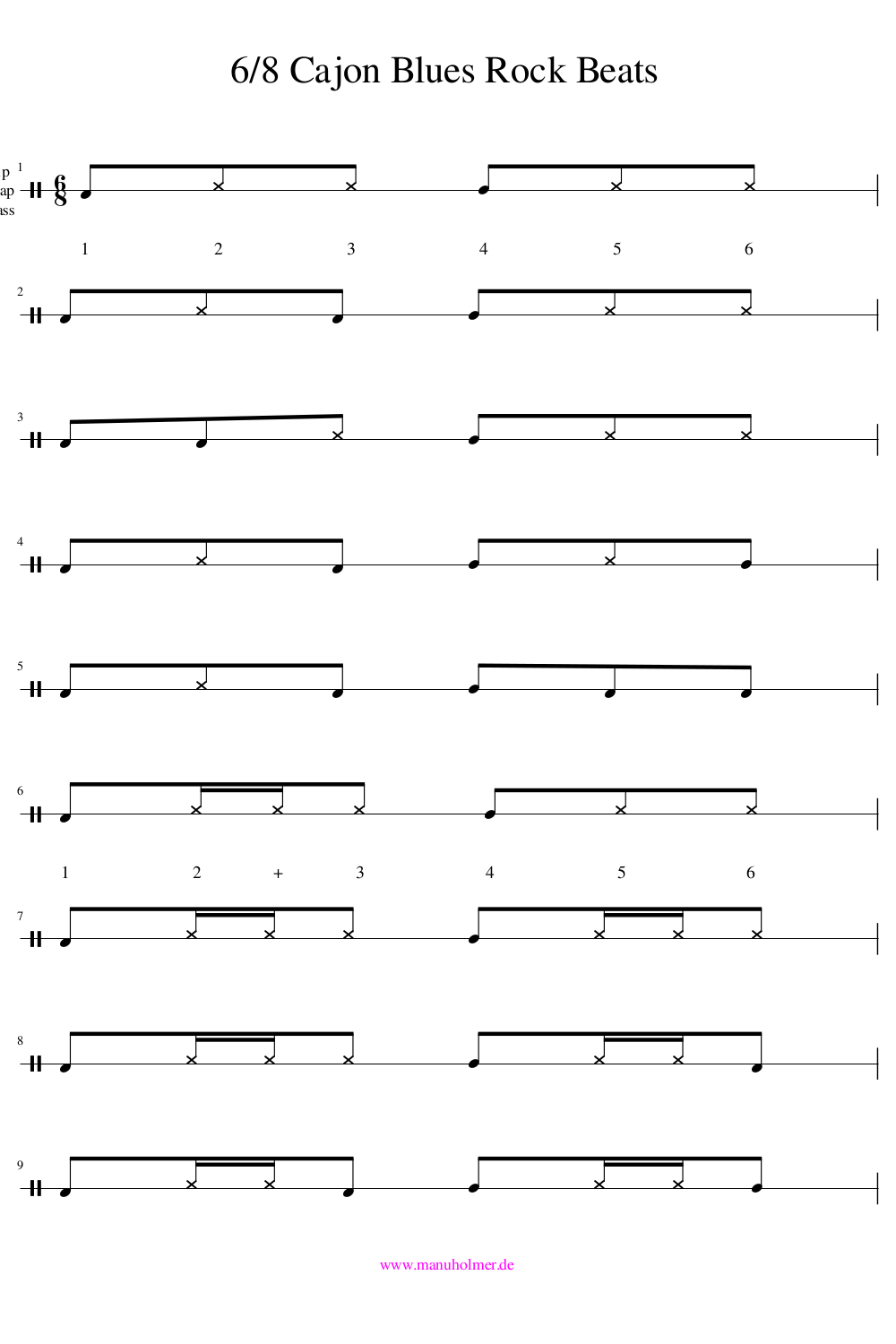 Cajon Rock Beats PDF Sammlung (Freebies) Manu Holmer Schlagzeug