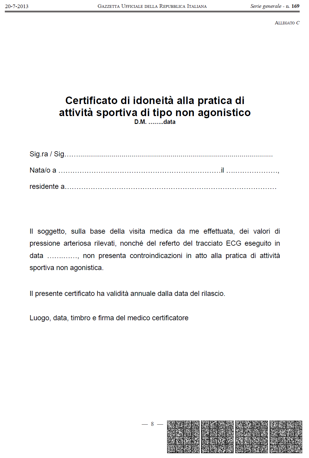 Esempio di certificato medico di idoneita' per attivita' sportiva non agonistica