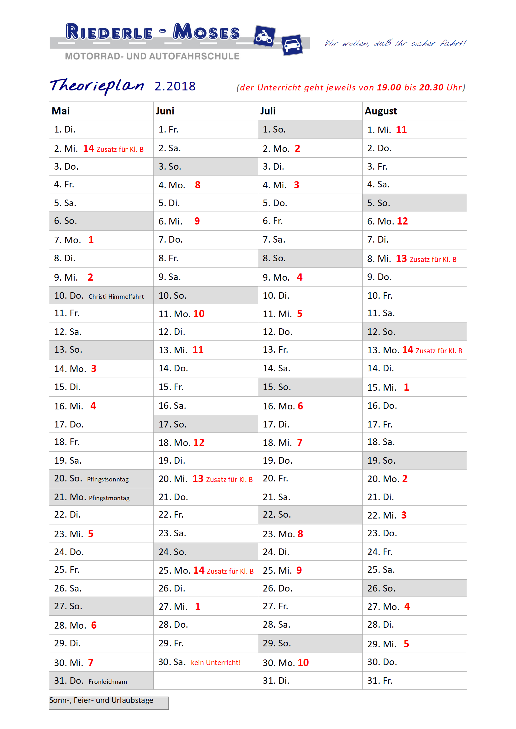 Theorieplaner - Fahrschule Riederle-Moses in Mainz.