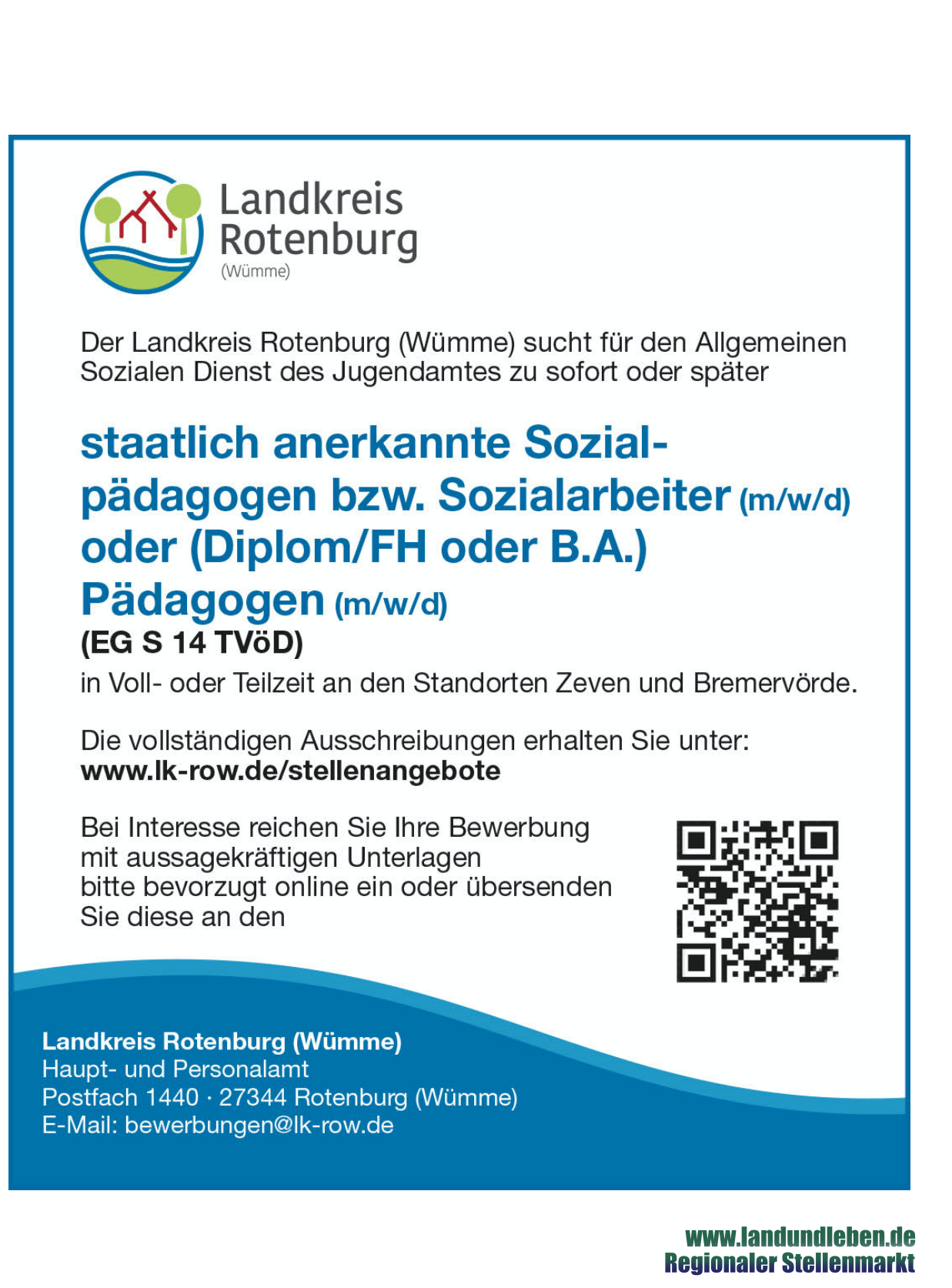 Stellenangebot Landkreis Rotenburg Positionen im Jugendamt. Sozialer