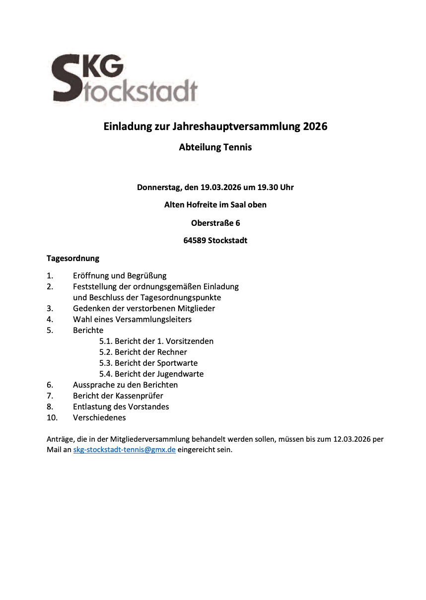 Jahreshauptversammlung 2026