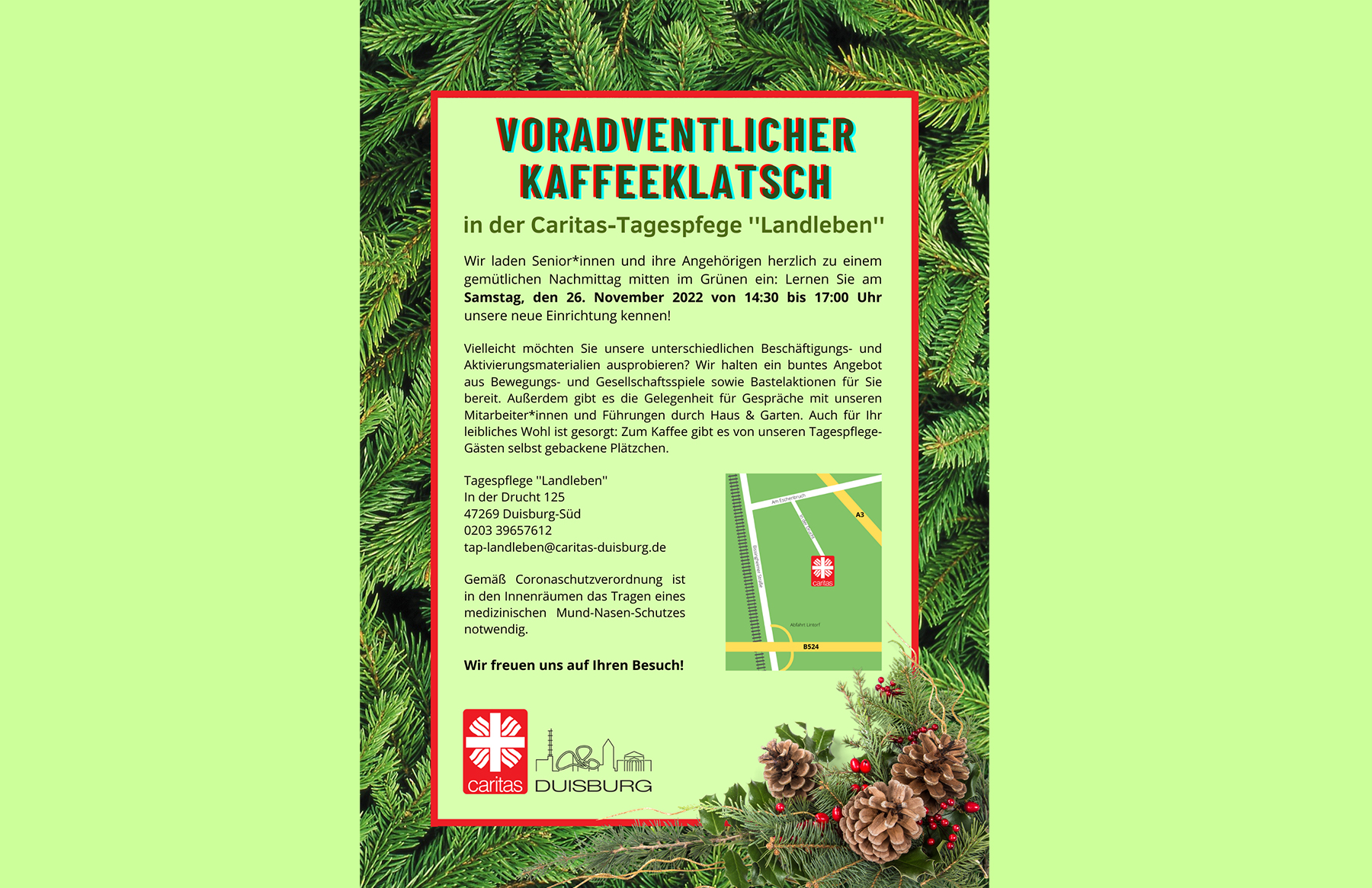 Caritas  lädt zum Kaffeeklatsch in Tagespflege "Landleben"