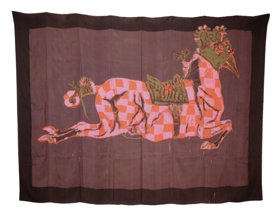 "Horse with Bird Mask" batik on silk 145 x 205 cm - Photo Hadler/Stuhr