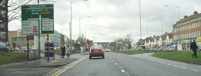 Wells Green junction on the Coventry Road. Image downloaded from Geograph OS reference SP1583 © Copyright Bill Payer and licensed for reuse under Creative Commons Licence.
