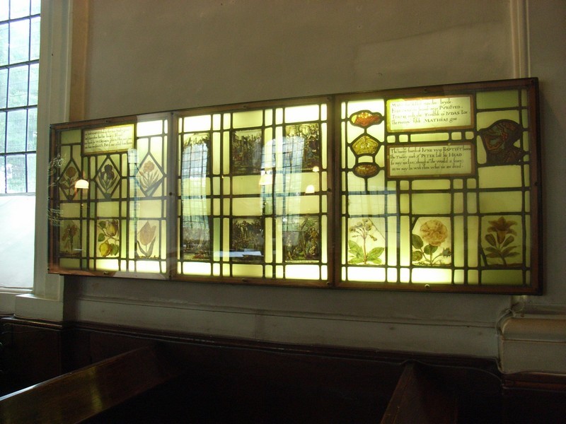 Stained glass of unknown origin c1590 includes part of a Christian calendar and images of Christian martyrs