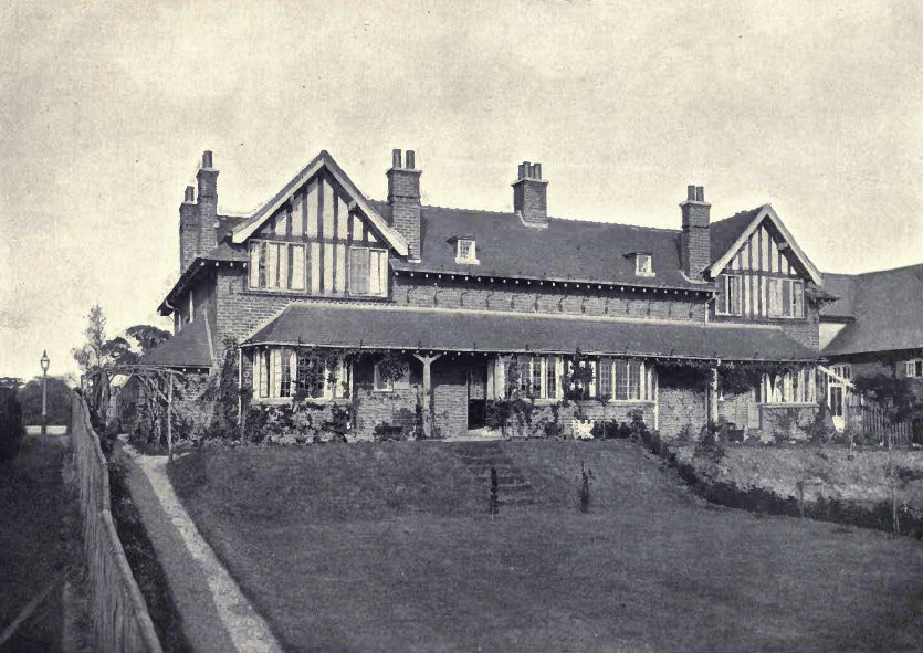 from W Alexander Harvey 1906 The Model Village and its Cottages: Bournville - see Acknowledgements for a direct link to the Internet Archive. Photographs by T Lewis and Harold Baker of Birmingham. 