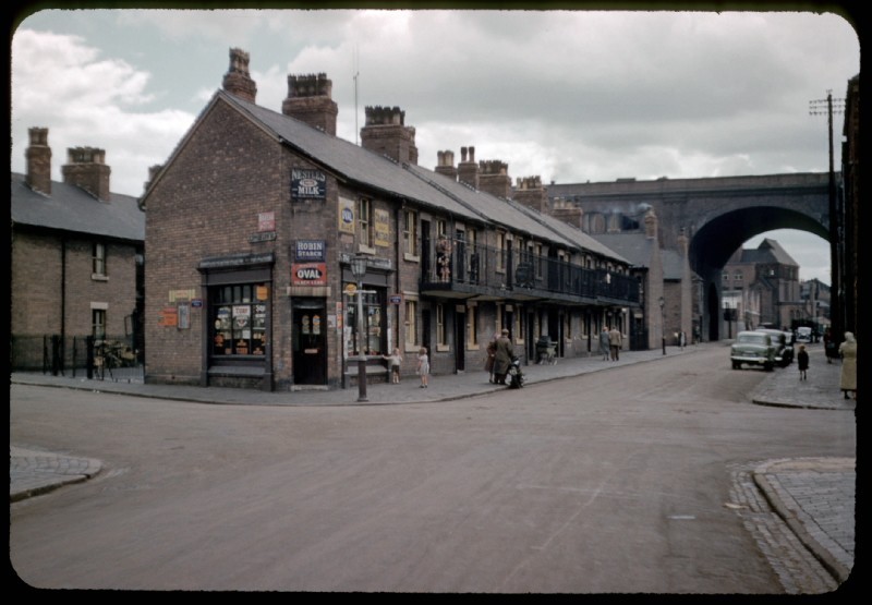Photograph of the corner of Little Anne Street and Milk Street taken by Phyllis Nicklin in 1953. See Acknowledgements, Keith Berry.