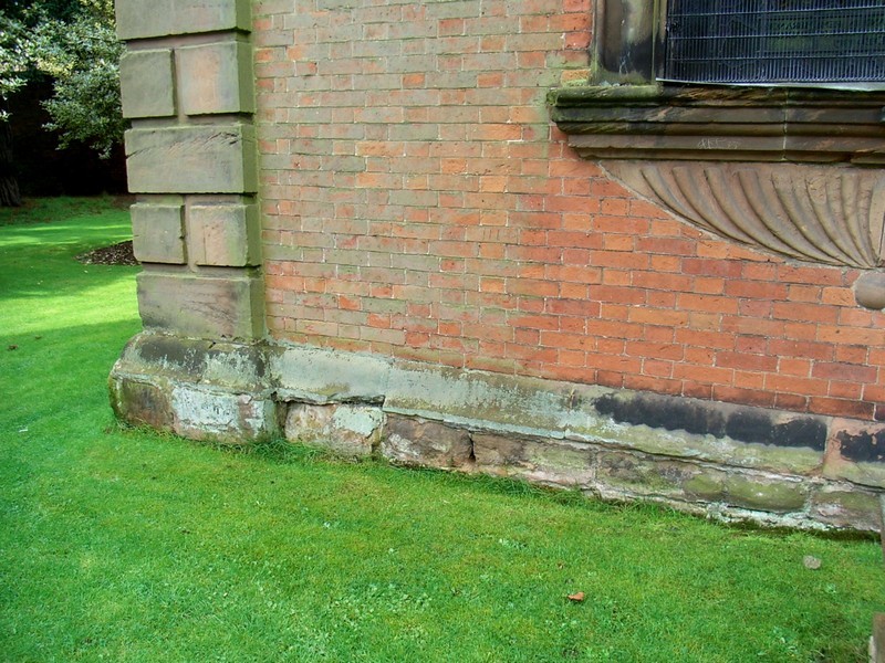 The footings of the chancel are of stone, suggesting that this a surviving part of the orginal 12th-century church encased in brick.