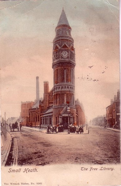 Small Heath Library & Baths - date unknown - Grateful thanks and acknowledgements for the use of this postcard to JKC on the Birmingham History Forum.