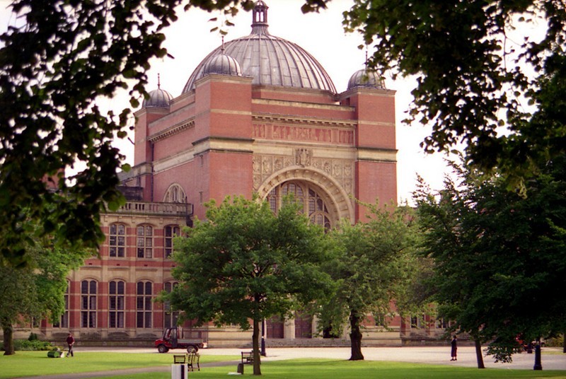 Exterior of the Great Hall of the university, designed by Sir Aston Webb (1849-1930) and also competed in 1909.  He also designed the Victoria Memorial in The Mall just in front of Buckingham Palace.