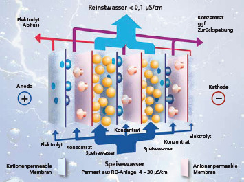 Prinzip der Elektrodeionisation mit kontinuierlicher Harzregeneration