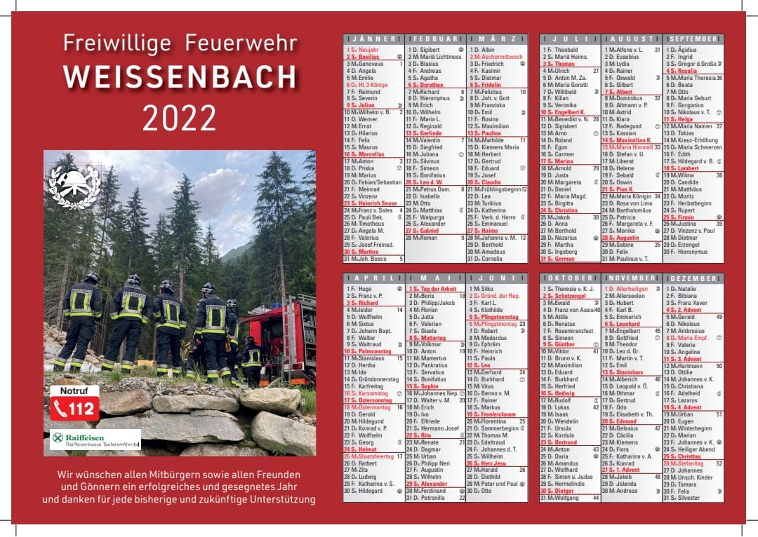 Kalenderaktion 2022 der FF Weißenbach