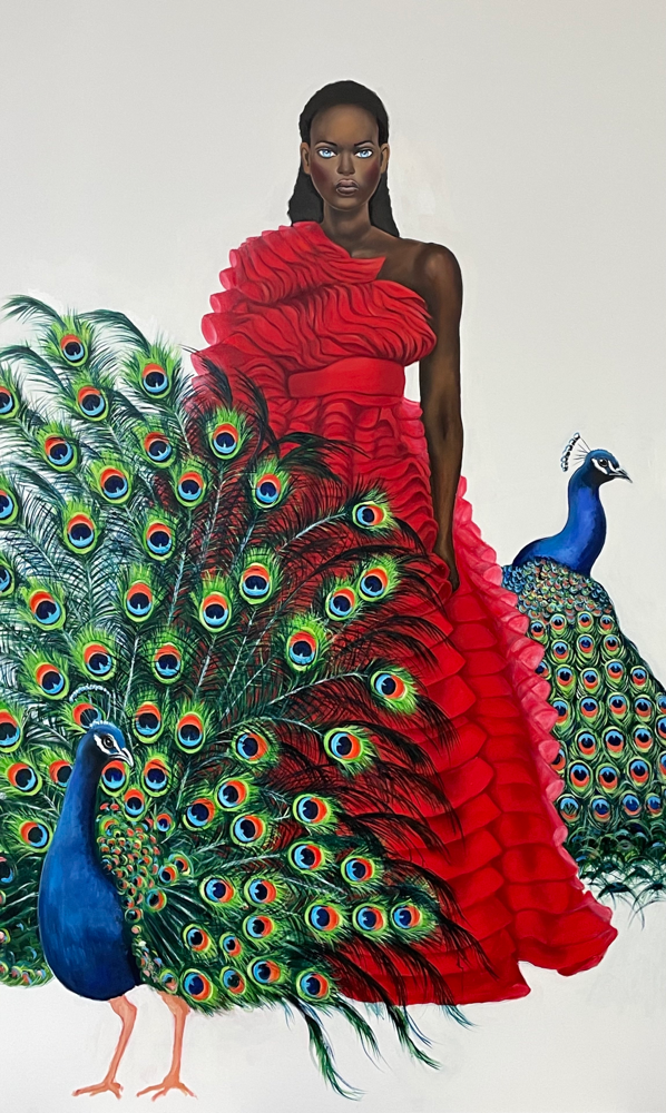 Venus with Peacock, Oil on Canvas, 200 x 120 cm, 2021.