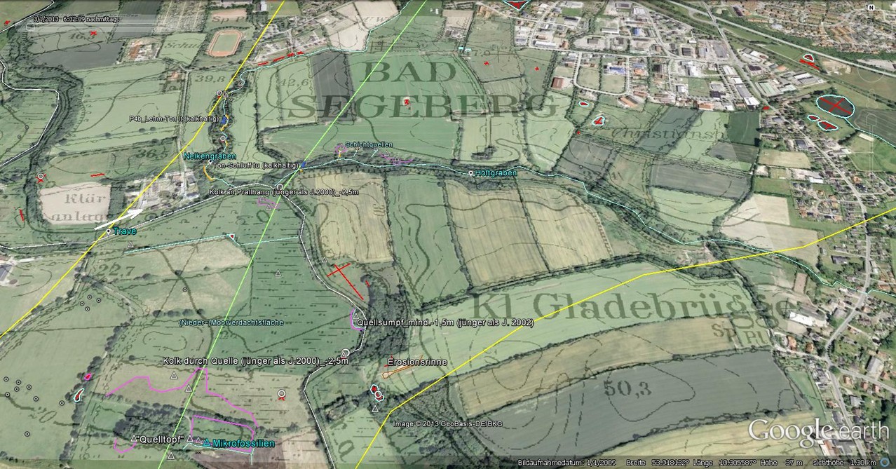 Topographie des Travental am Südrand der Hochlage des Segeberger Diapirs