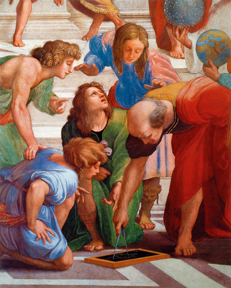 Raffaello Sanzio, Euclide circondato dagli allievi (part.), Affresco, 1509, Palazzi Vaticani, Roma