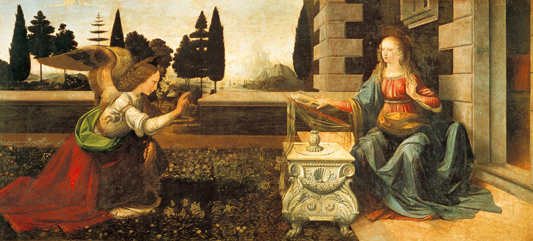 Leonardo da Vinci, Annunciazione, Olio su tela, 1472-78, Uffizi, Firenze