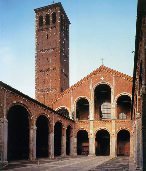 Basilica di Sant'Ambrogio: atrio porticato e facciata, XI-XII sec. d.C., Milano