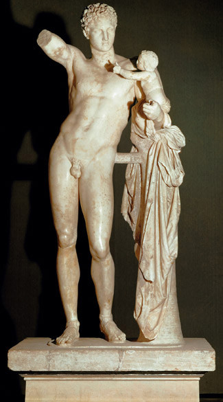 Prassitele, Hermés e Dioniso, Marmo, IV secolo a.C., Museo archeologico (Olimpia)