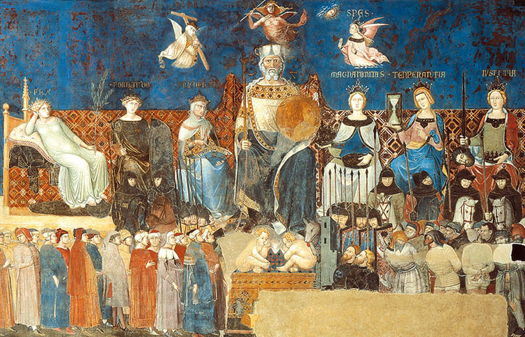 Ambrogio Lorenzetti, Allegoria del Buon Governo (part.), Affresco, 1339 d.C., Palazzo Pubblico (Siena)