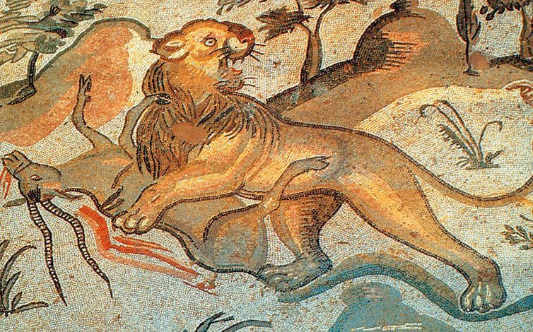 Grande caccia (part.), Mosaico pavimentale, II sec. d.C., Villa del Casale (Piazza Armerina)