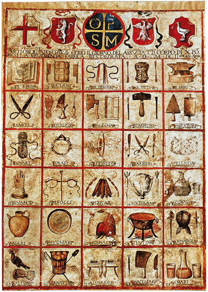 Stemmi delle Corporazioni, Miniatura su pergamena, XV secolo d.C., Opera del Duomo (Orvieto)