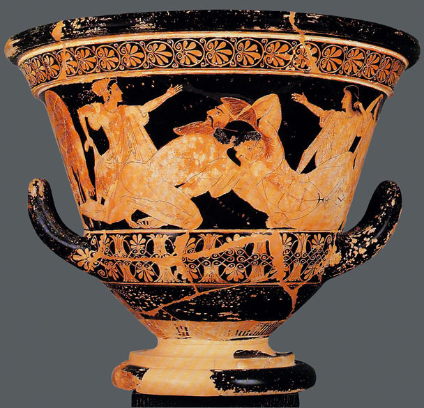Eufronio (attribuito), Lotta tra Ercole e Anteo, Pittura vascolare a figure rosse, VI sec. a.C., Louvre (Parigi)