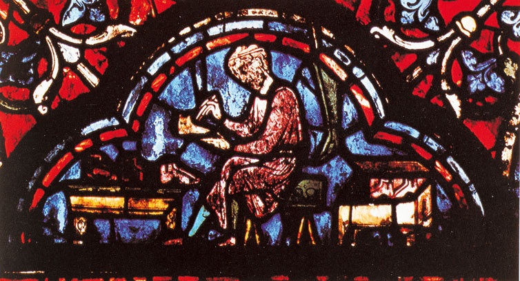 Calzolaio al lavoro nella sua bottega, Vetrata, XIII sec. d.C., Cattedrale (Chartres)