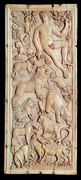 Adamo nel Paradiso terrestre, Bassorilievo in avorio, V sec. d.C., Museo del Bargello (Firenze)