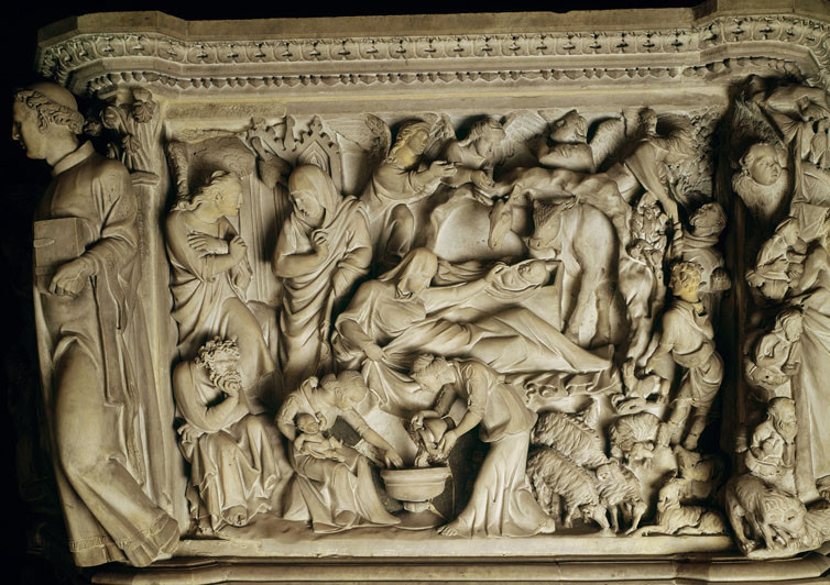 Giovanni Pisano, Natività (part.), Scultura a rilievo in marmo, 1301 d.C., Chiesa di Sant'Andrea (Pistoia)
