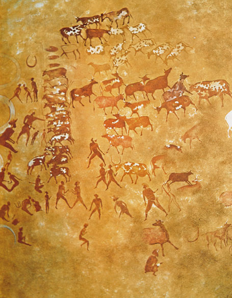 Il raduno del bestiame, Pittura parietale, 6000-4000 a.C., Musée de l'Homme (Parigi)