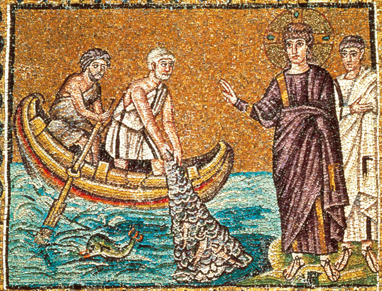La chiamata di Pietro e Andrea, Mosaico, VI sec. d.C., Basilica di Sant'Apollinare Nuovo (Ravenna)