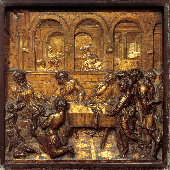 Donatello, Festino di Erode, Bassorilievo in bronzo, 1427, Battistero, Siena