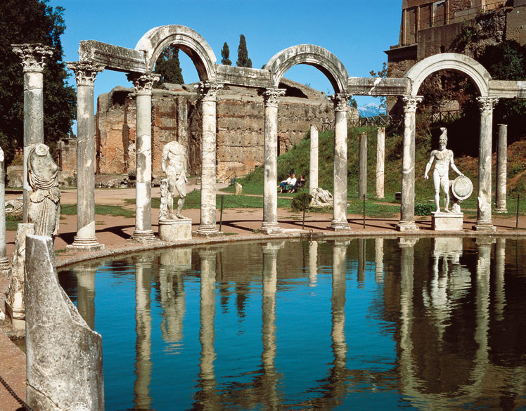 Villa Adriana: lago Canopo e colonnato, Architettura in pietra, Tivoli