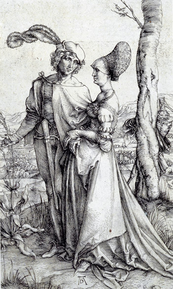 Albrecht Dürer, La passeggiata, Incisione in cavo eseguita con bulino, 1498, Museo Nazionale di Capodimonte, Napoli
