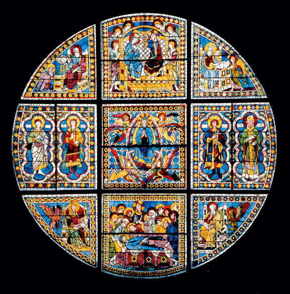 Duccio di Buoninsegna, Duomo di Siena: vetrata dell'abside, Vetri colorati e dipinti a grisaille, 1288, Duomo (Siena)