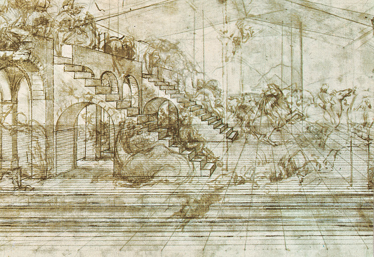 Leonardo da Vinci, Prospettiva, Inchiostro su carta, Galleria degli Uffizi, Firenze