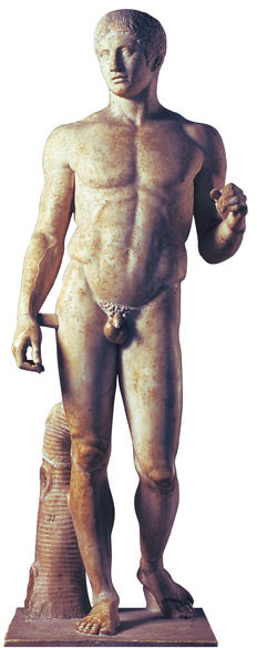 Policleto, Doriforo, Scultura a tutto tondo in marmo, 450 a.C., Museo Archeologico Nazionale (Napoli)