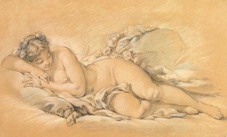 François Boucher, Les Bacchantes endormies, 1760, gesso bianco e rosso e pastelli su carta, Hermitage, San Pietroburgo