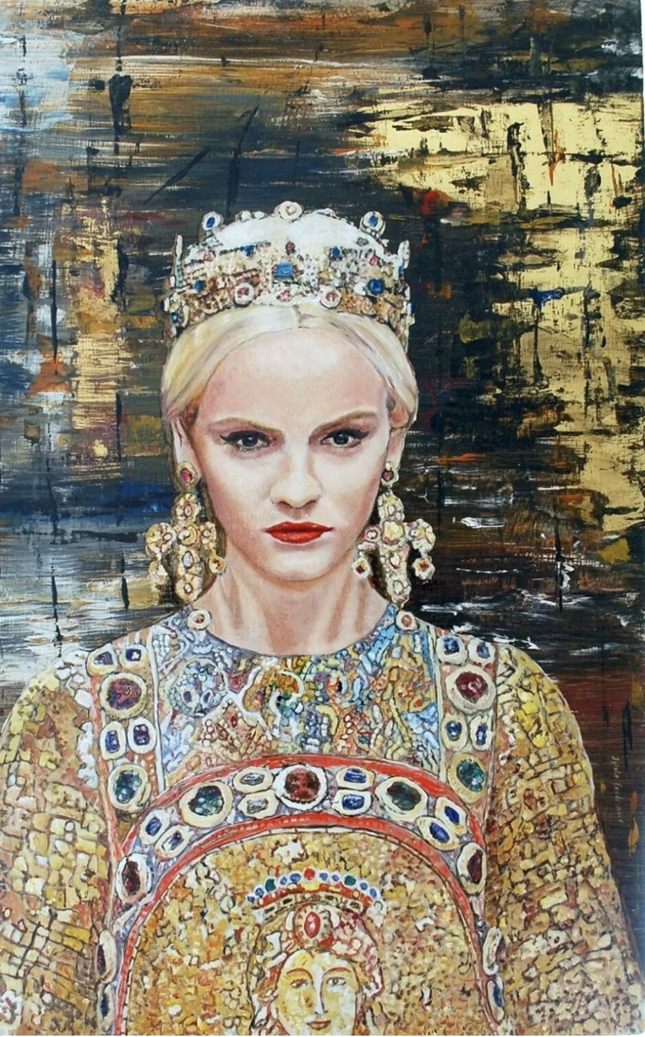 Frauenportrait mit Krone und Gold