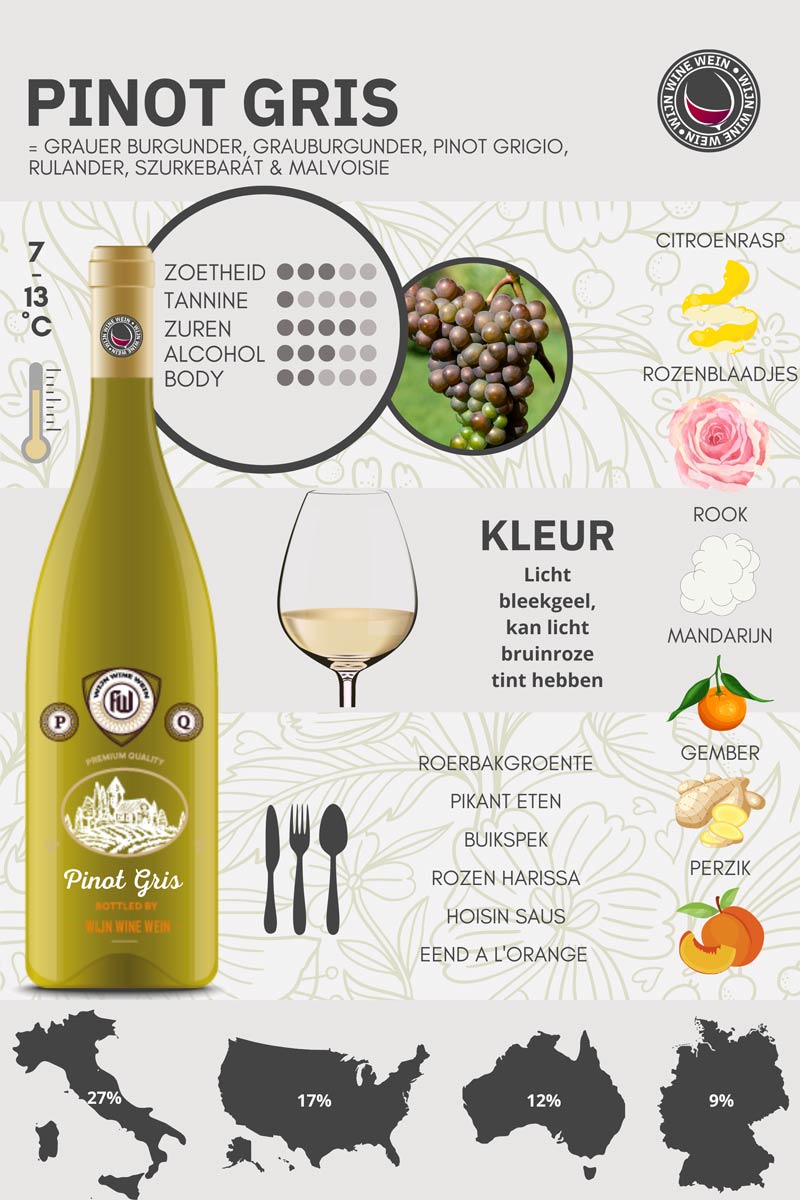 Wat is Pinot Gris? Wijn Guide 101 + Infographic Wijn Wine Wein