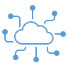 Das Bild zeigt eine Wolke aus welcher Linien zu einzelnen Punkt führen. Das Bild wird dargestellt als Icon in blau. Es steht für die Suche nach einem/einer Azubi:ne für den Beruf Fachinformatiker:in Systemintegration, welche wir einstellen wollen.