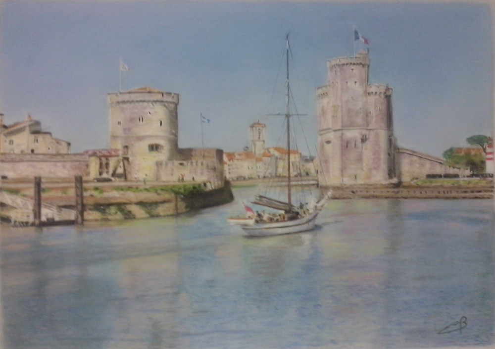 port de la Rochelle    ( pastel avant mise sous verre )