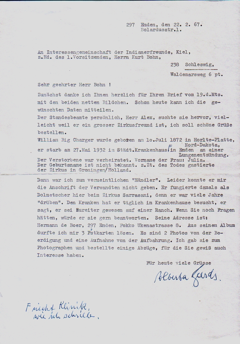 Brief von A. Geerds an K. Bohn (22.02.67)