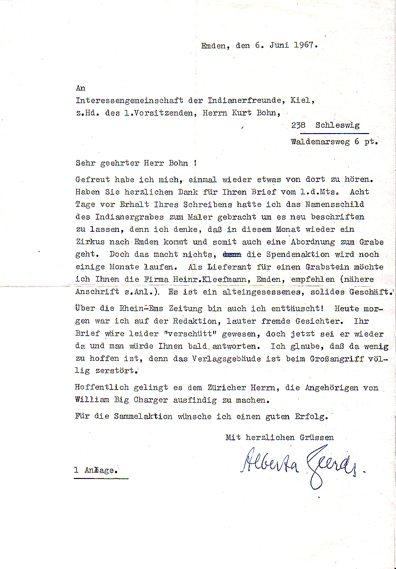 Brief von A. Geerds an K. Bohn (06.06.67)