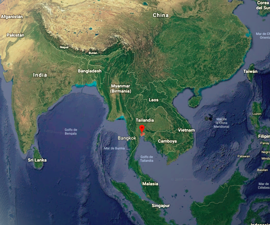 Location of Bangkok within Pacific Asia (Google Earth, 2018)
