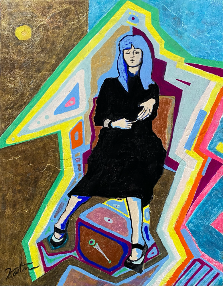 月と青色の君　　f6(410×318)/Acrylgouache