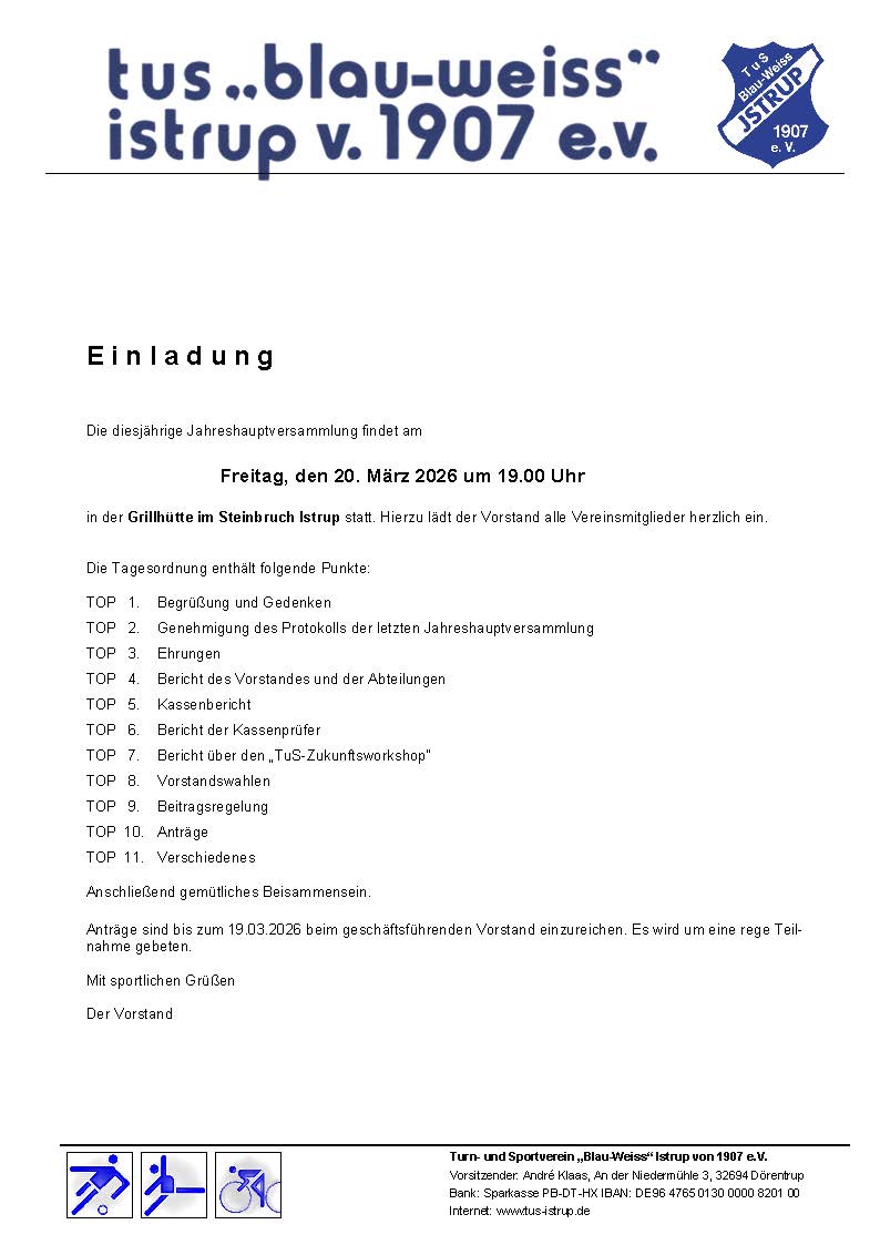 Einladung zur JHV 2026
