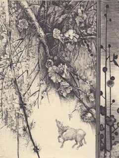 見るなの座敷（梅に牛）　銅版画　20ｘ15cm