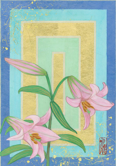 「笹百合- 花巡り- 」日本画 SM(227×158㎜)